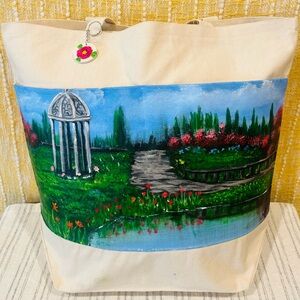 NWT Hand painted tote bag: Garden Walk